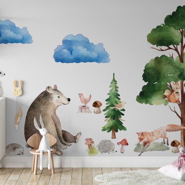 Leśna rodzina naklejki samoprzylepne na ścianę dla dzieci